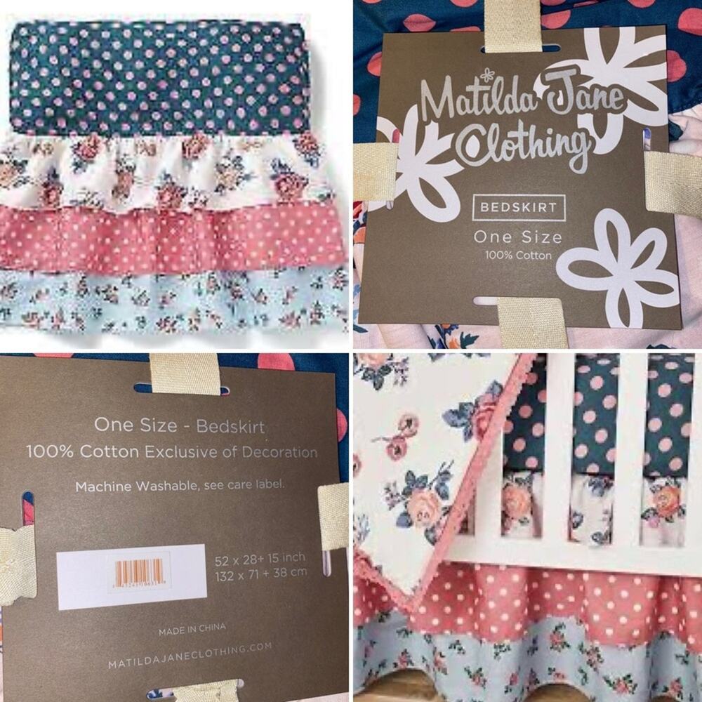 New Matilda Jane Crib Bedskirt Rock a Bye Dot floral Ruffle 52” x 28” x 15” NWT